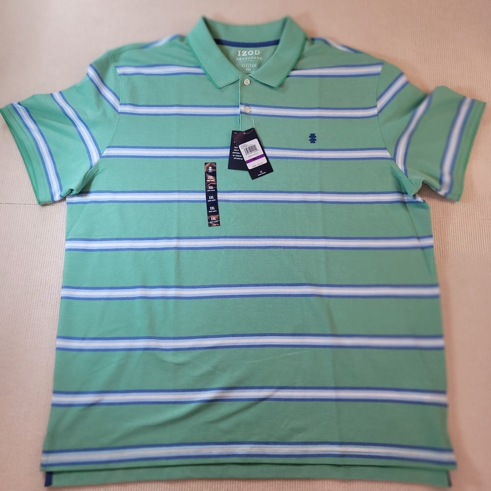 IZOD ADVANTAGE PERFORMANCE NEW MENS POLO SHIRT COOLING TECHNOLOGY BLUE/GREEN